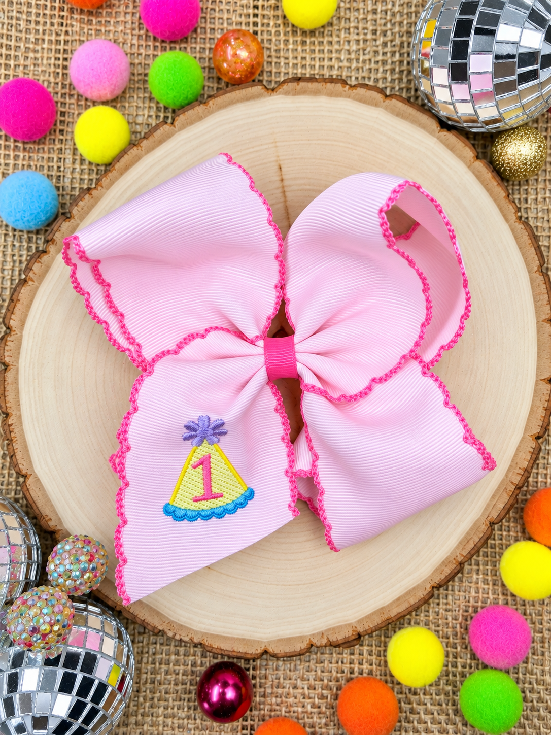 Birthday Girl Party Hat Moonstitch Hair Bow