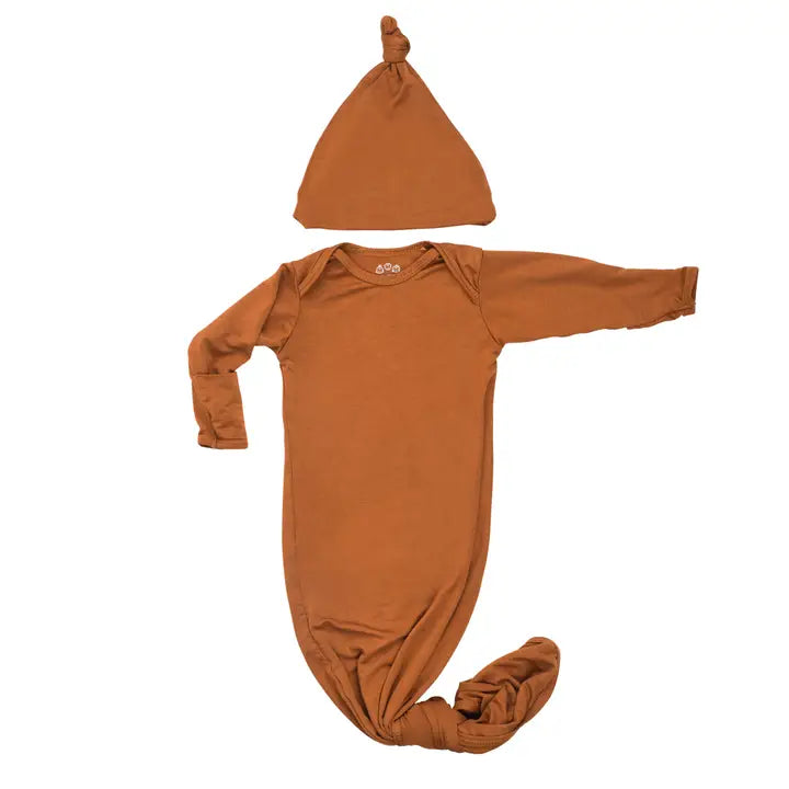 Saddle Longhorn Orange Western Knotted Newborn Baby Gown w/ hat