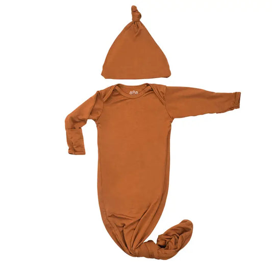 Saddle Longhorn Orange Western Knotted Newborn Baby Gown w/ hat