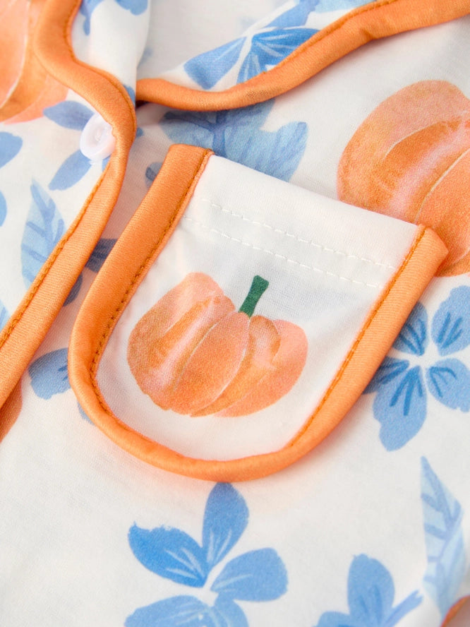 Pumpkin Floral Print Girls Pajamas Set (ETA: mid/late July)