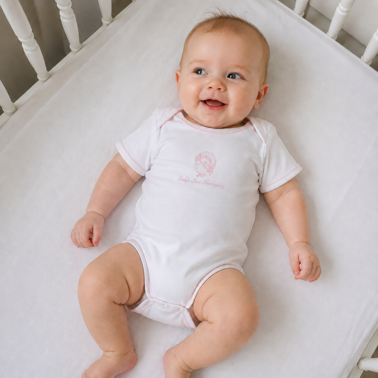 Harvest Blessings Hand-Embroidered Baby's First Thanksgiving Bodysuit - Pink