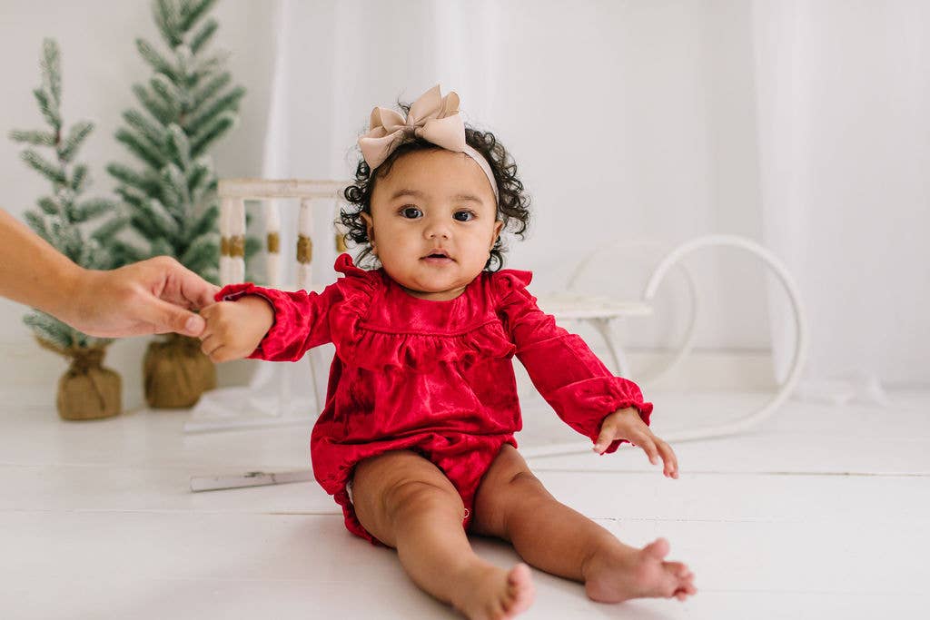 Hayley Romper in Red Crushed Velvet | Ollie Jay