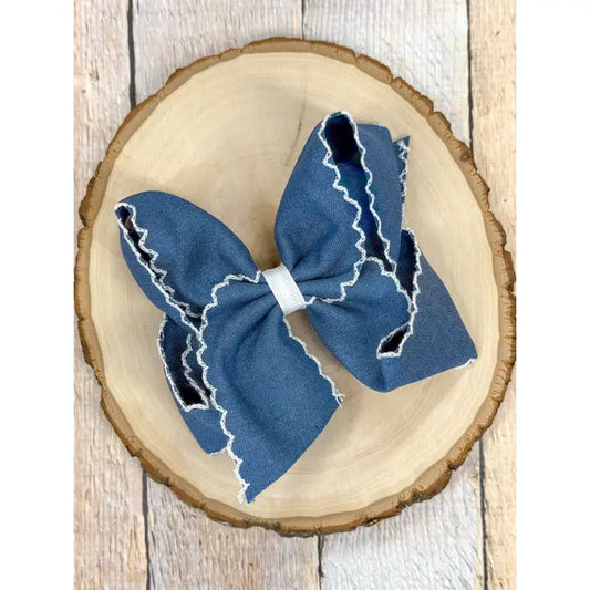 Denim Moonstitch Hair Bow