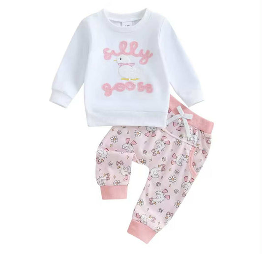 Silly Goose 2-Piece Embroidered Jogger Set
