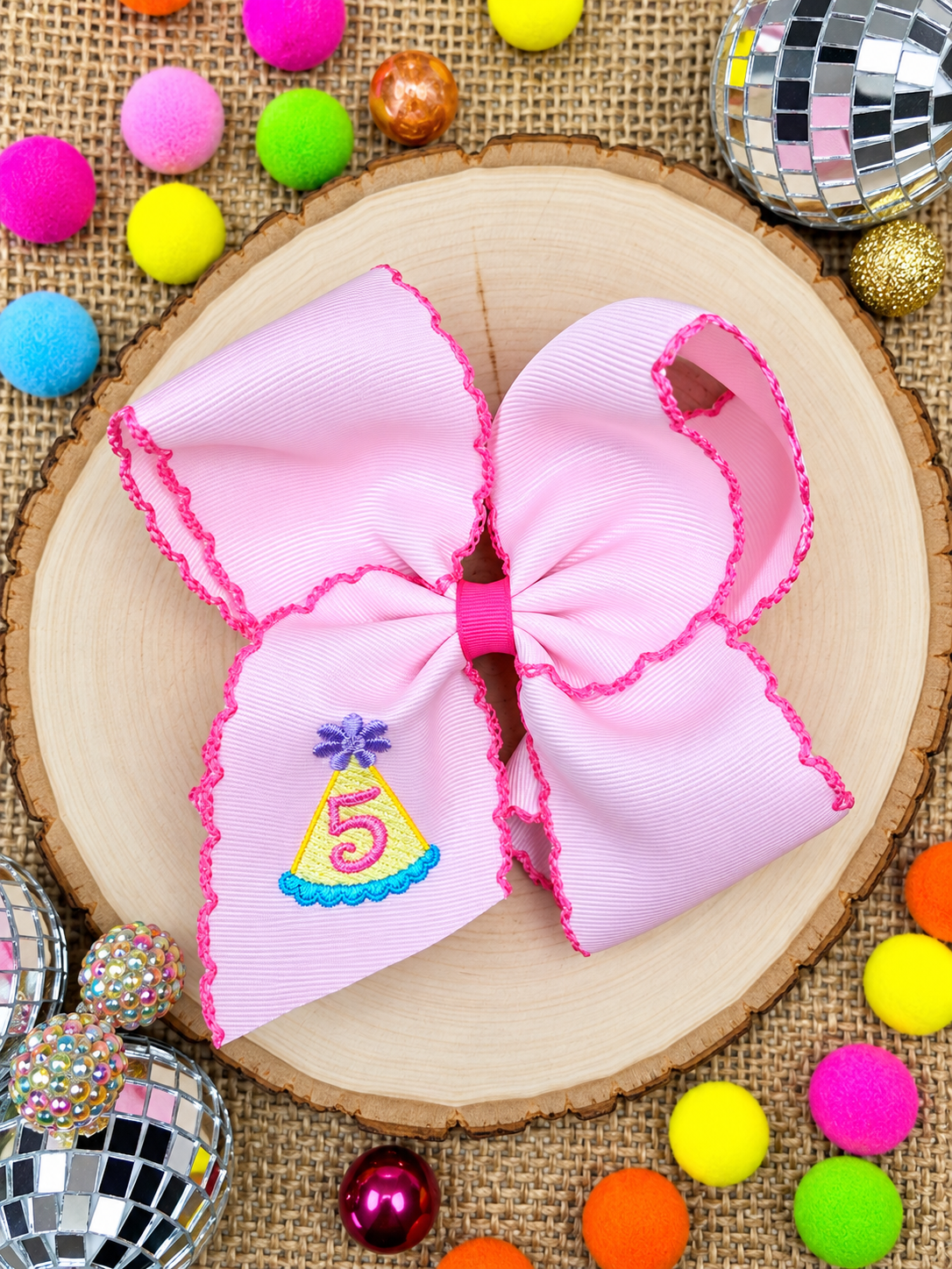 Birthday Girl Party Hat Moonstitch Hair Bow