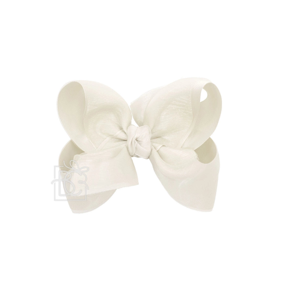 Antique White Layered Organza/Grosgrain Bow On Clip 5.5"