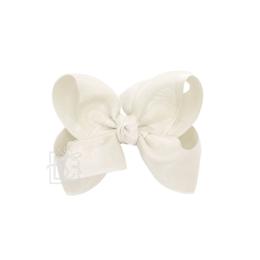Antique White Layered Organza/Grosgrain Bow On Clip 5.5"