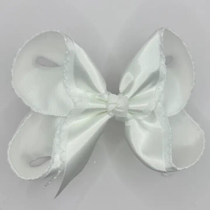 White Satin Moonstitch Bow 5.5"