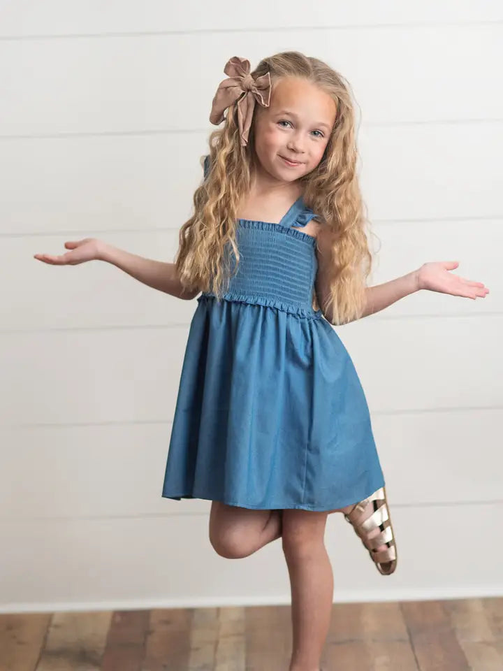 Blue Shirred Dress