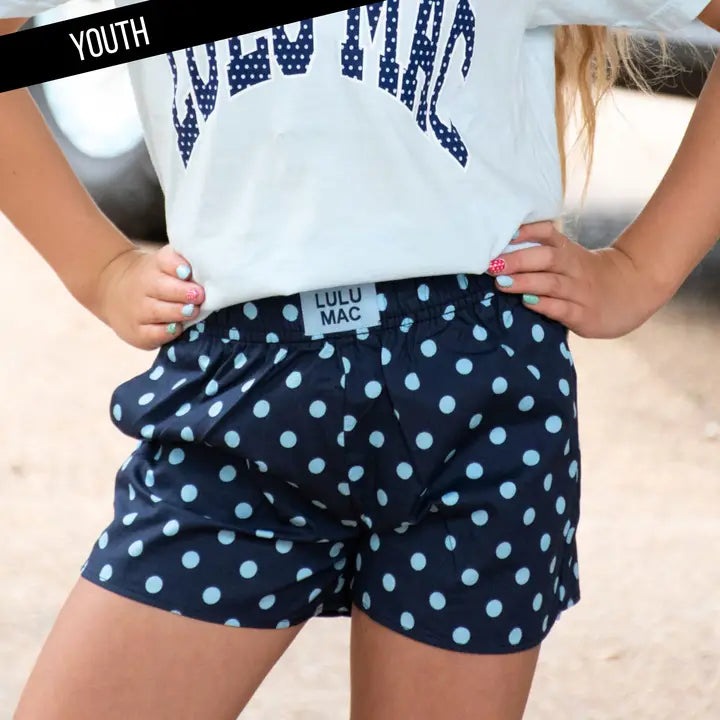 Navy/Light Blue Small Polka Dot Kids Shorts
