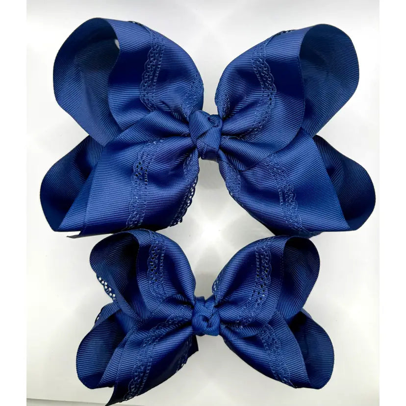 Navy Eyelet Bow 6"