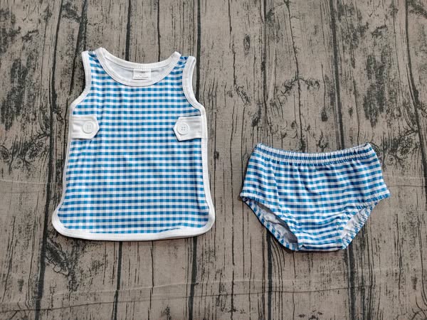 Factory Preoder: Blue  Gingham Apron Bloomer Set