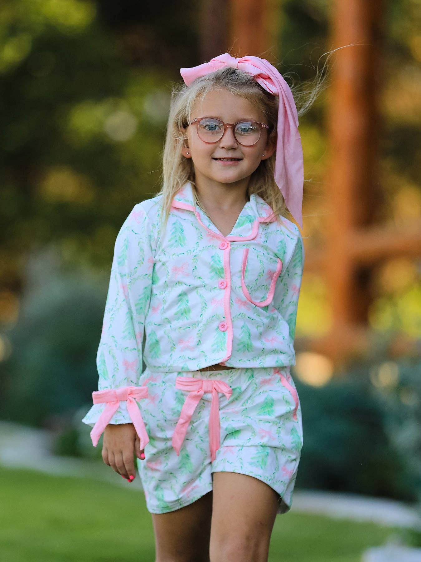 PREORDER: Mommy & Me Christmas Tree & Bow Print Girls Pajama Set (ETA: End of September)