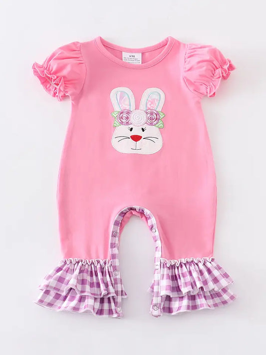 Pink & Purple Plaid Rabbit Ruffle Baby Romper (Special Deal)