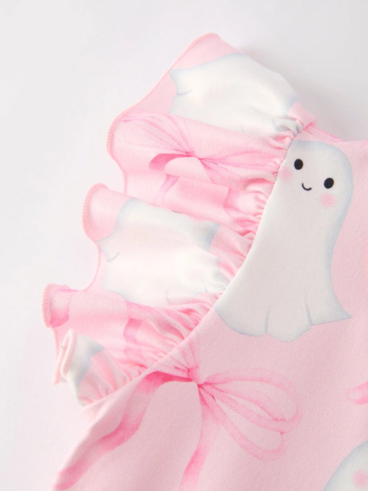 Halloween Pink Ghost Bow Flying Sleeve Dress