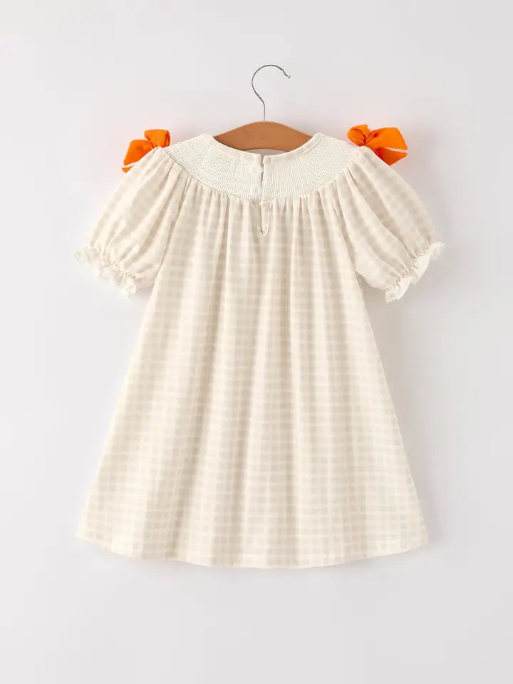 Fall Thanksgiving Apricot Plaid Turkey Embroidery Dress (ETA: Mid-July)