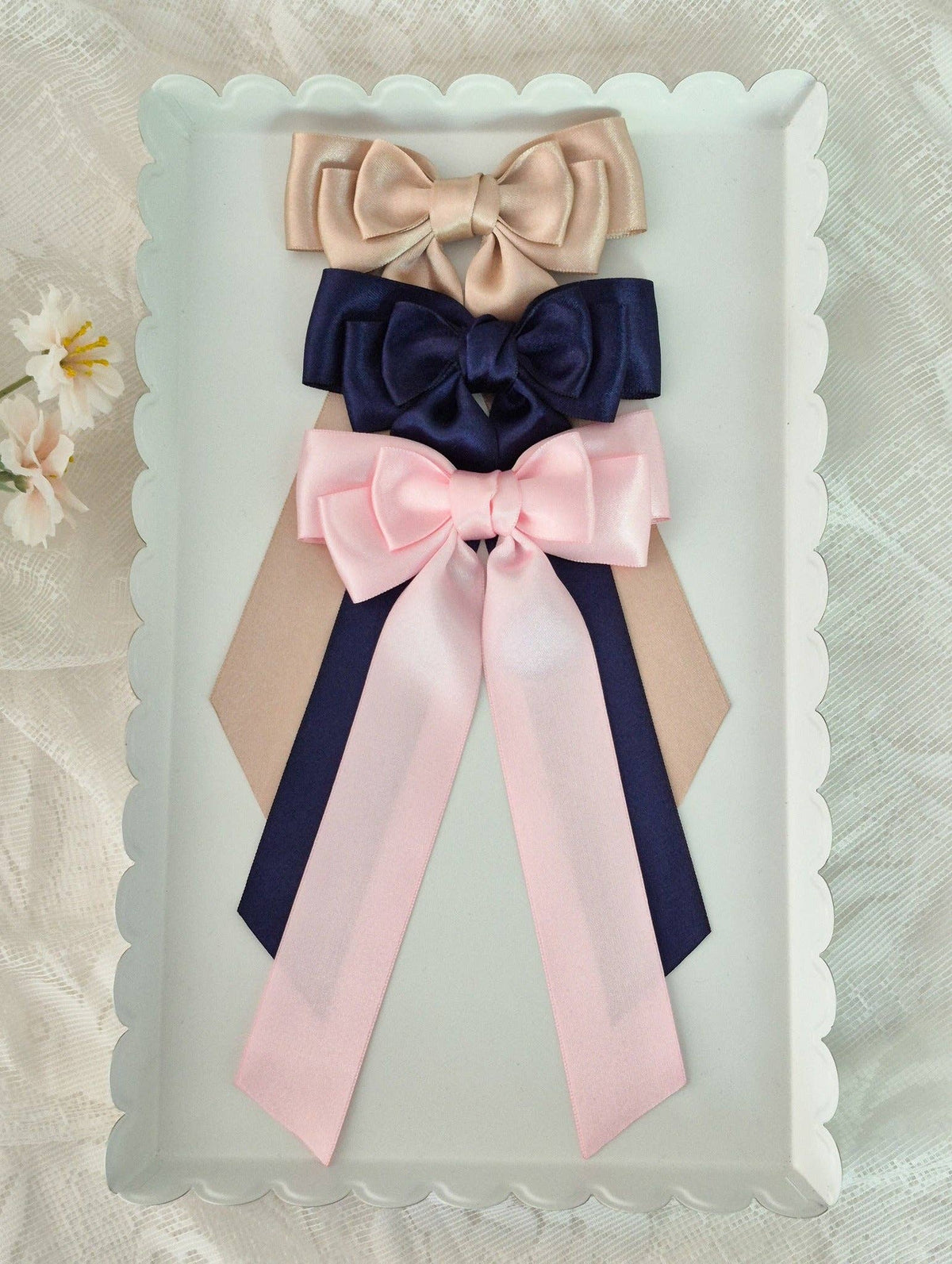 Long Tail Satin Ribbon Bow-Sand