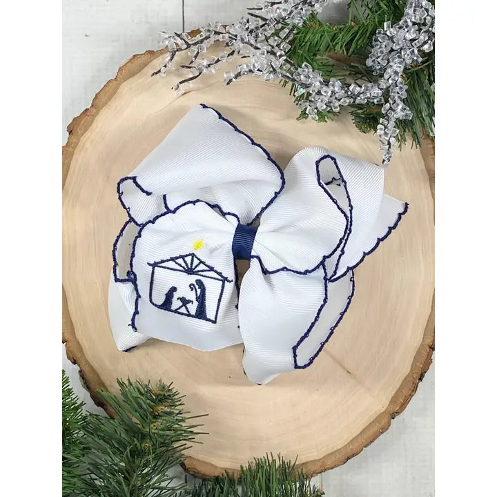 Nativity Scene Embroidered Moonstitch Hair Bow
