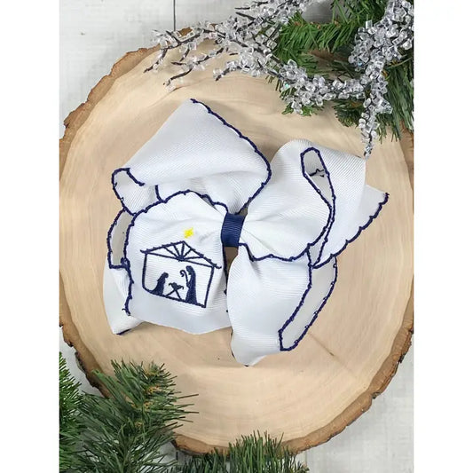 Nativity Scene Embroidered Moonstitch Hair Bow