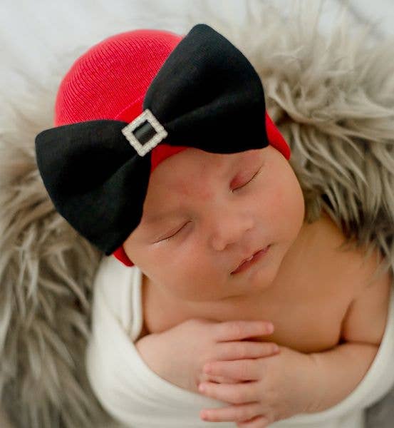 Santa Belt Bow - Red Hat with Black Santa Buckle Bow