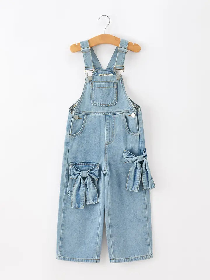 (PREORDER) Bow Denim Girl Overalls Wide Leg Jumpsuit (Arrival End of July)