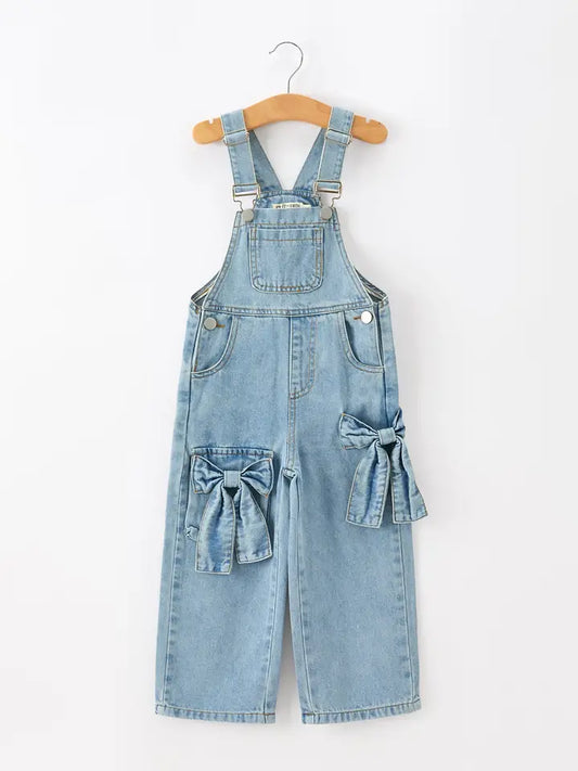 Bow Denim Girl Overalls Wide Leg Jumpsuit