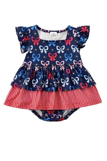 Navy Blue Patriotic multi-printed bow