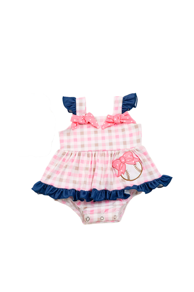 Pink Plaid Baseball Romper
