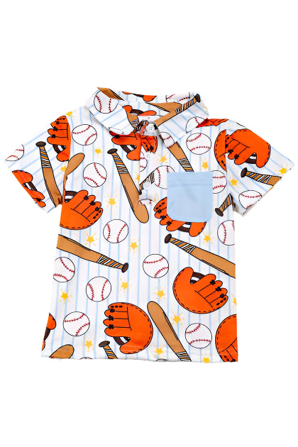Boys Baseball Print Collar Shirt