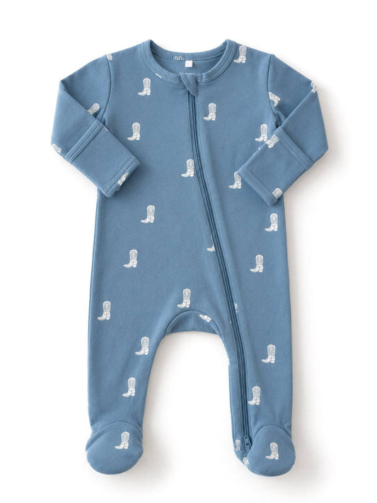 Cowboy Boots / Organic Cotton 2-Way Zip Footie