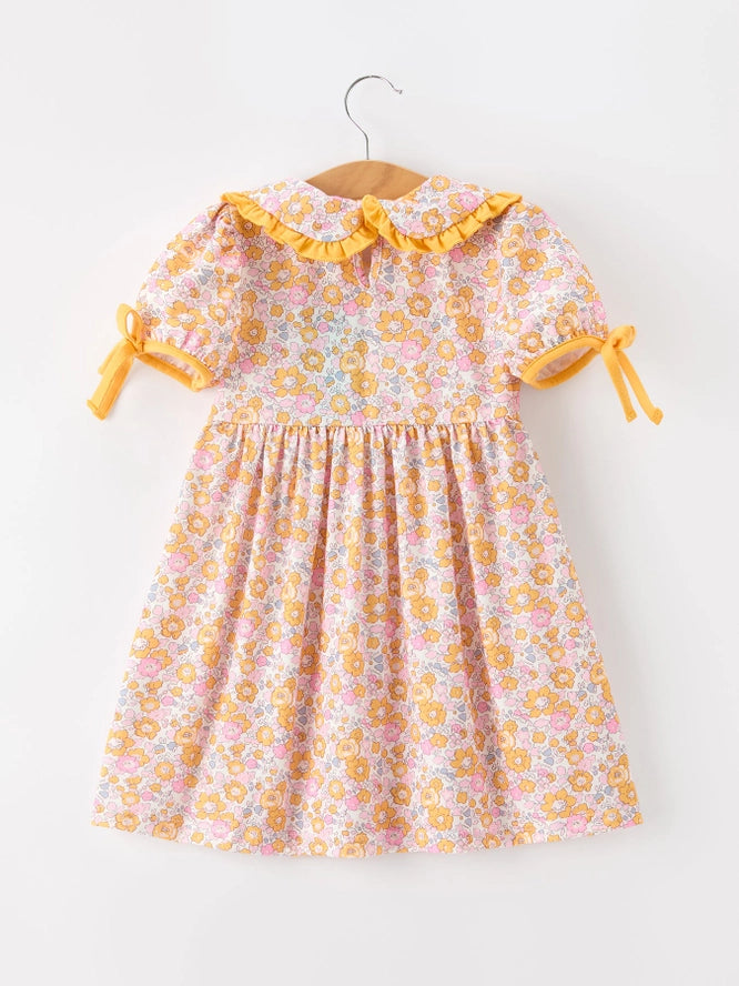 (PRESALE) Pumpkin Floral Girls Dress - (ETA End of July)