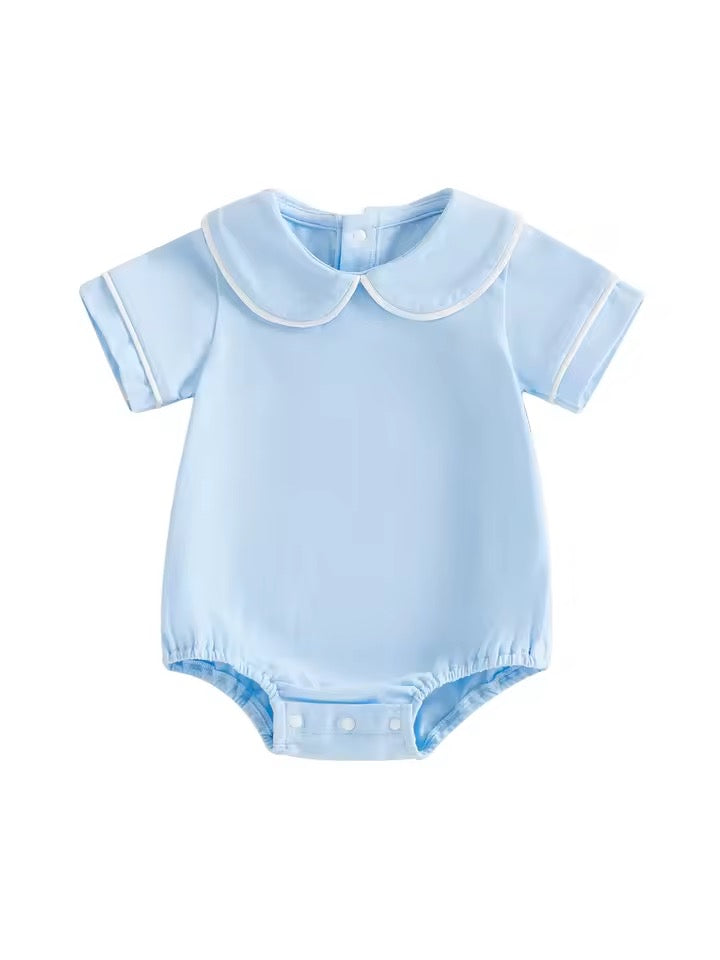Light Blue Short Sleeve Solid Color Romper