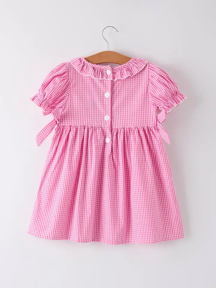 Bow Embroidered Plaid Girl Dress
