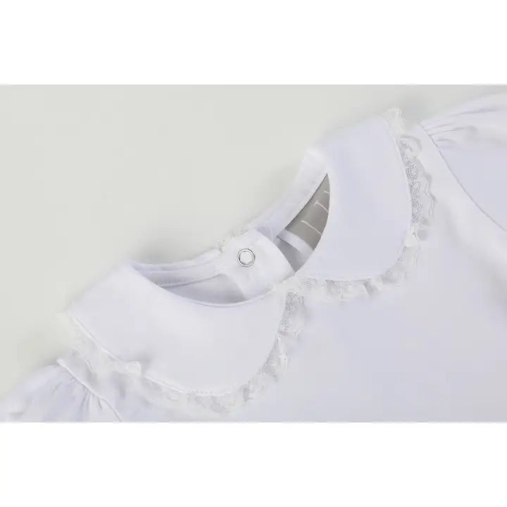 White Lace Collared Girls Long Sleeve Bodysuit
