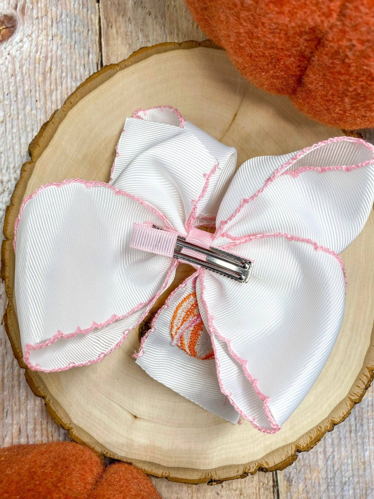 Coquette Pumpkin Embroidered Moonstitch Hair Bow | Clip
