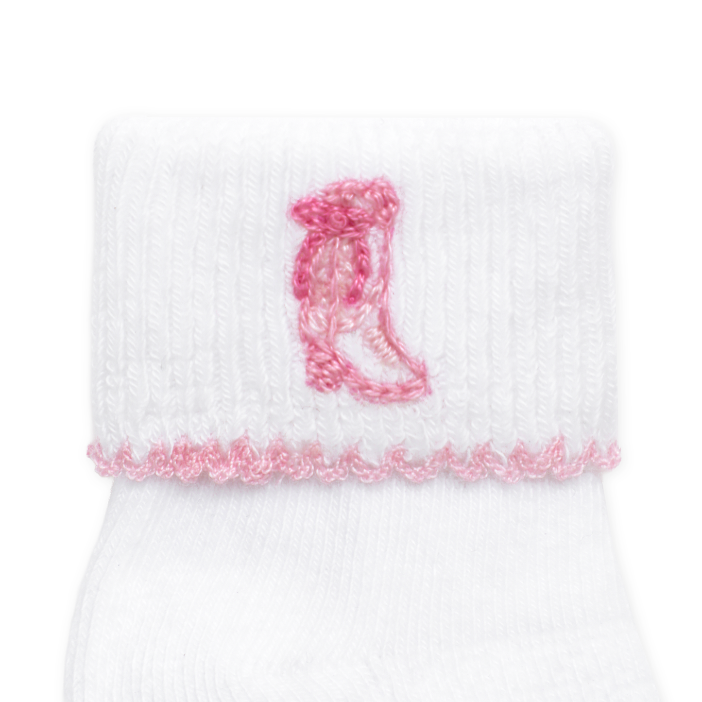 Darling Cowboy Boots Hand-Embroidered Socks - Pink