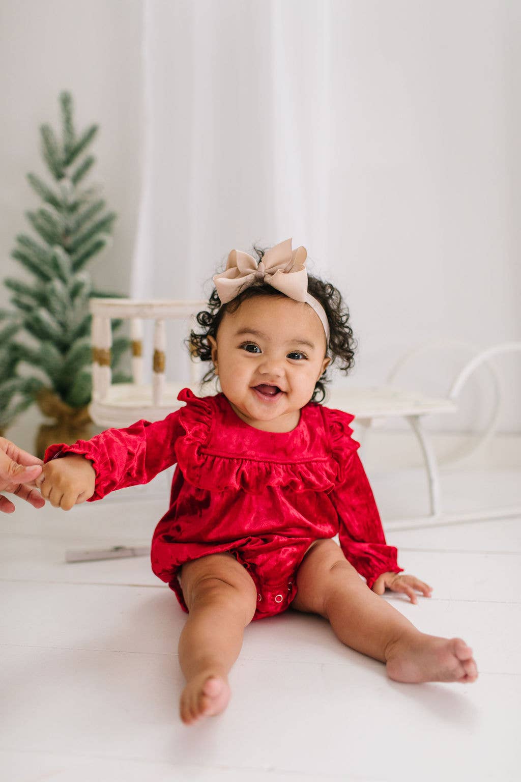 Hayley Romper in Red Crushed Velvet | Ollie Jay