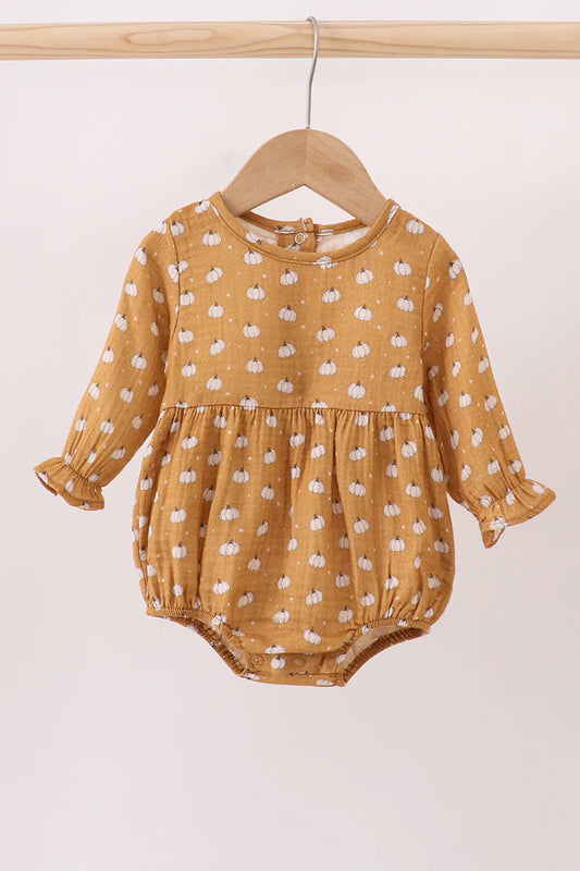 Premium pumpkin girl muslin romper