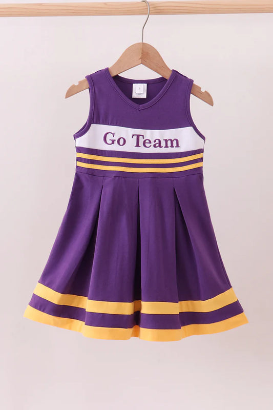 Purple & Gold Go Team Embroidery Cheer Dress