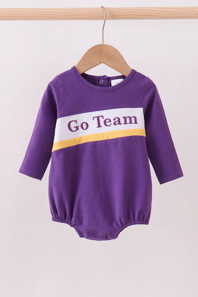 Purple & Gold Go Team Embroidered Romper