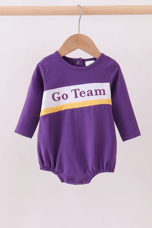 Purple & Gold Go Team Embroidered Romper