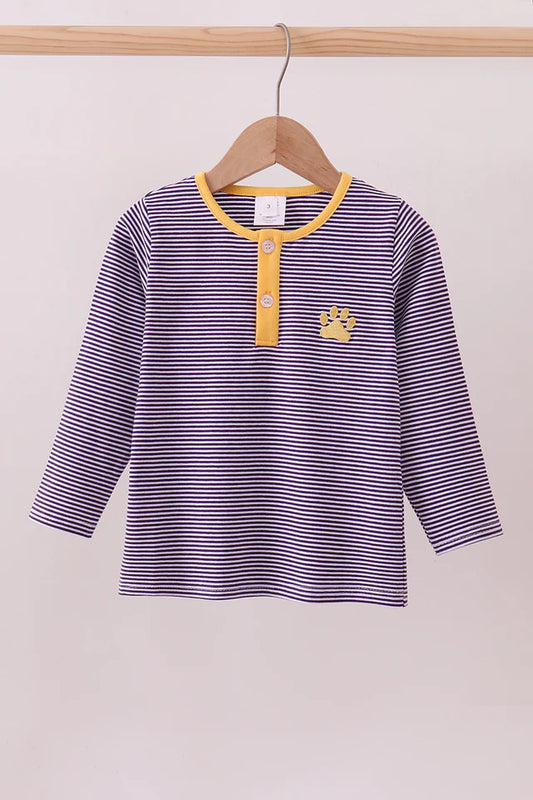 Purple & Gold Striped Boy Tiger Paw Top