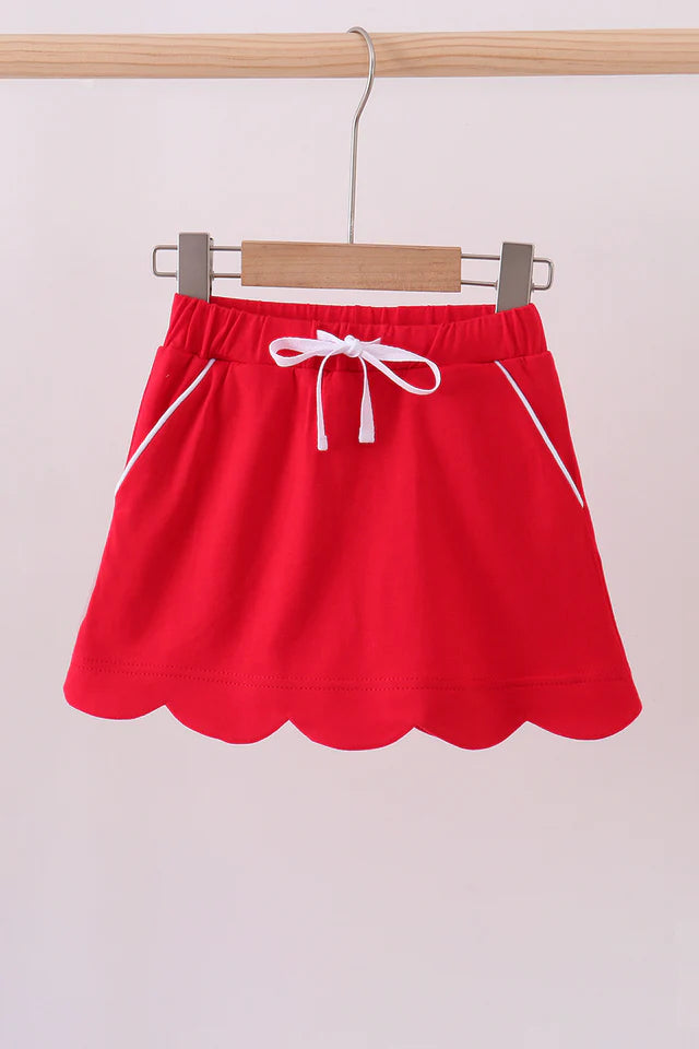 Red Scallop Hem Bow Skort