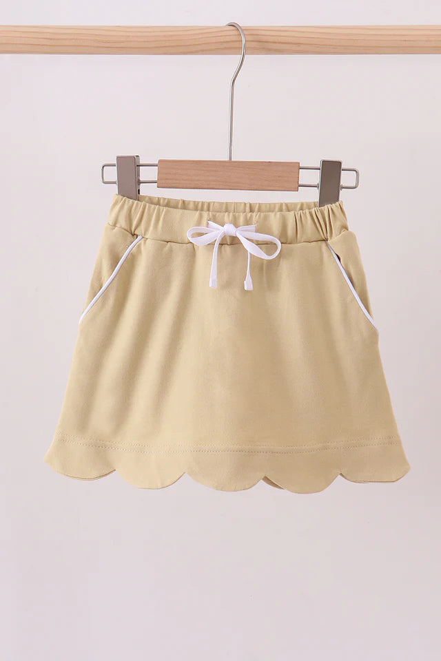 Khaki Scallop Hem Bow Skort