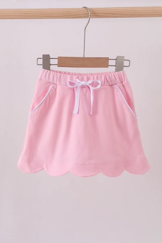 Pink Scallop Hem Bow Skort
