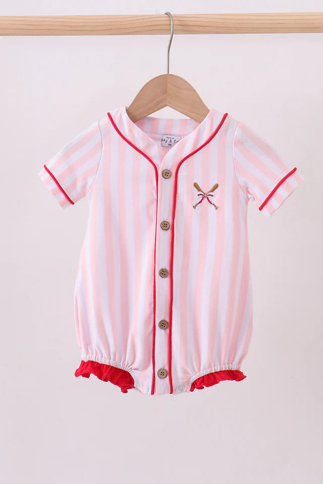 Pink Baseball Stripe Romper