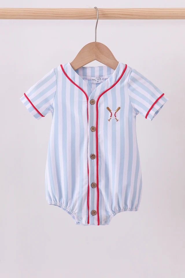 Blue Baseball Stripe Romper
