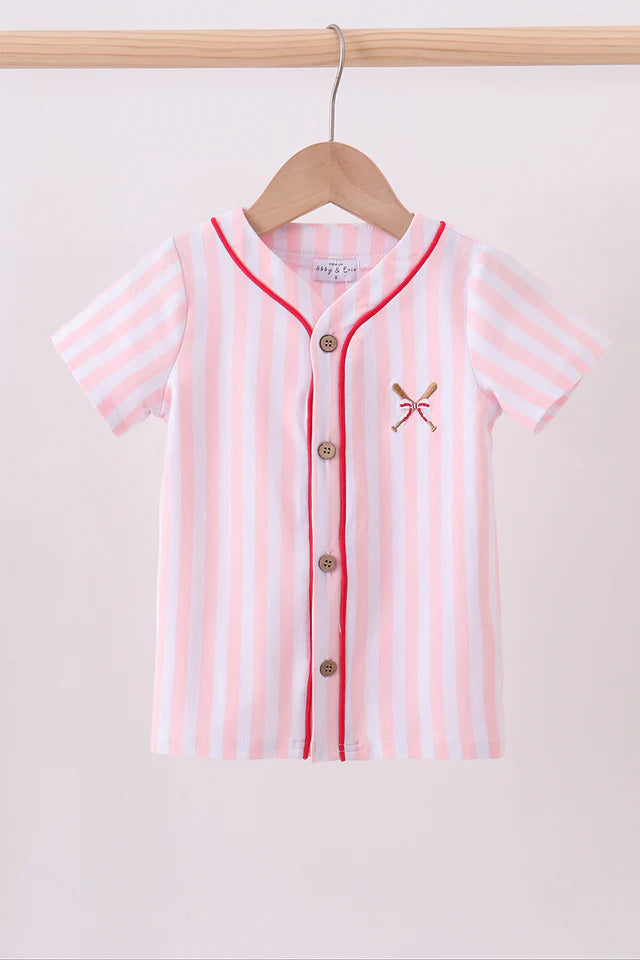 Pink Baseball Stripe Girl Top