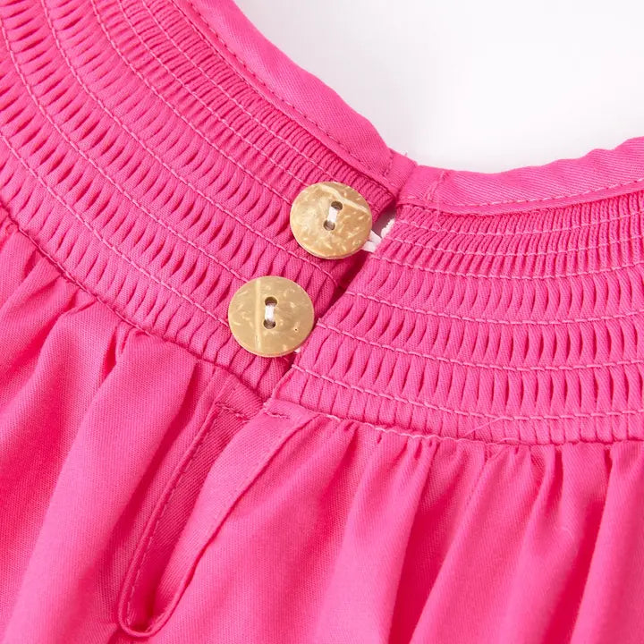 Bow Smocking Embroidered Pink Dress
