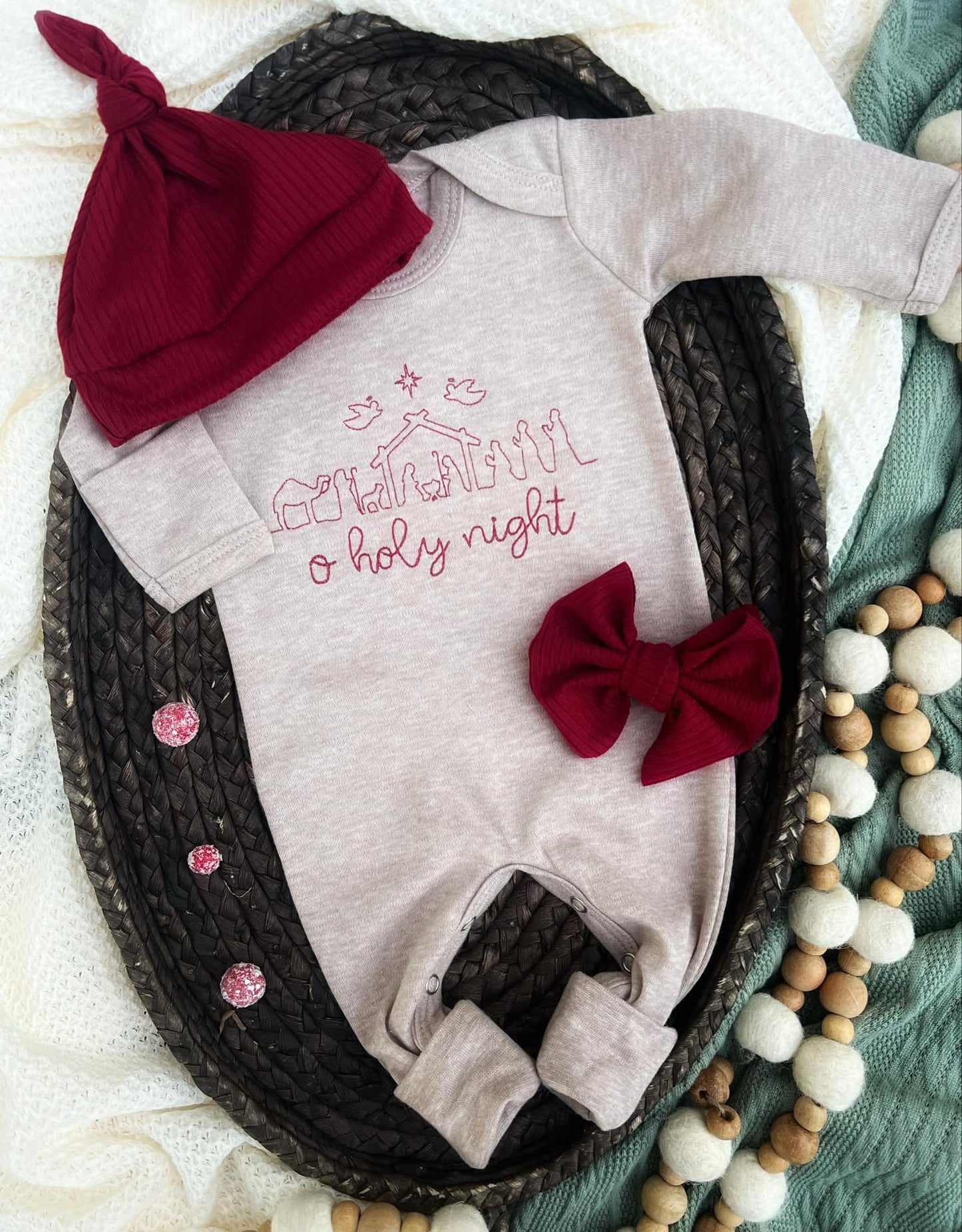 O' Holy Night Oatmeal Baby Outfit | Baby Mocha Brown Romper